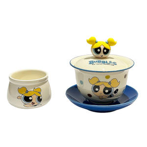 Powerpuff Girls Ceramic Gaiwan Set With Lid Green Pink Blue Durable Promotional Drinkware Summer 2025 - Product Image 4