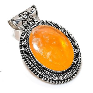 Pendentif en ambre naturel de la Baltique, pierre précieuse orange, plaqué argent 925, fait main, style bohème, unisexe, 2,36 pouces, vente en gros - Product Image 3