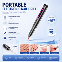 Elektrischer Tragbarer Aluminium-Nagelfräser in Stiftform 30000RPM USB-Aufladbar Nagelfeilen-Set für Acryl-/Gelnägel Nagelhaut/Abgestorbene Haut