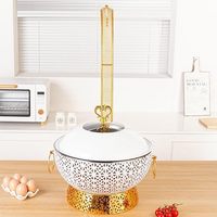 Chauffe-Plat Commercial Liyunda en Acier Inoxydable à Combustible, Modèle Suspendu, Bordure Dorée, Idéal pour Hôtels, Mariages, Banquets et Buffets