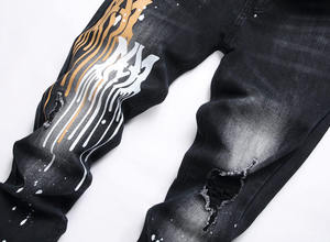 Jeans en Denim Déchiré de Style Hip Hop Mode de Haute Qualité Imprimé Personnalisé pour Hommes - Product Image 4