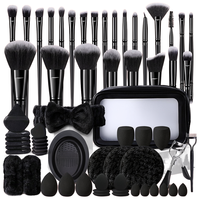 Ensemble de 65 pinceaux de maquillage professionnels noirs, manches en plastique, poils synthétiques - Outils multifonctionnels pour le visage et les yeux, étui inclus