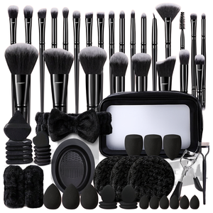 Juego <span class=keywords><strong>de</strong></span> 65 Brochas <span class=keywords><strong>de</strong></span> <span class=keywords><strong>Maquillaje</strong></span> Profesionales Negras con Mangos <span class=keywords><strong>de</strong></span> Plástico y Pelo Sintético - Estuche Multifuncional <span class=keywords><strong>para</strong></span> Herramientas Faciales/Oculares - Product Image 1