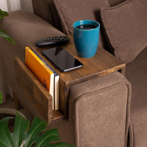 Étagère latérale en bois pour canapé, boîte de rangement à 2 niveaux pour accoudoir, porte-livres et magazines, plateau multifonctionnel pour salon - Product Image 1
