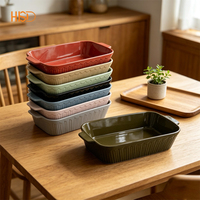 Plat à four rectangulaire en céramique rayé avec doubles poignées, ustensile de cuisson multicolore résistant au four, accepte les commandes en gros personnalisées