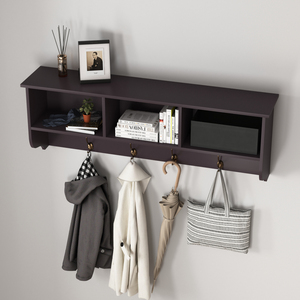 Entryway Wall Mounted Coat Rack <b>With</b> 4 <b>Hooks</b> Wooden Storage <b>Shelf</b> For Living Room - Product Image 3