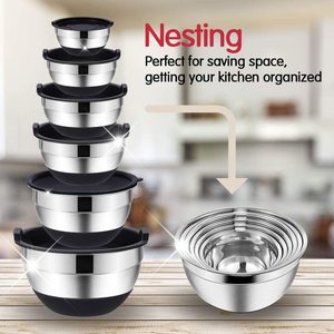 Cucina fabbrica di cottura all'ingrosso di alta qualità in acciaio inox ciotola di insalata con coperchio in Silicone nero - Product Image 2