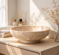 Bol en travertin beige naturel de Corée, grand plateau rond en pierre pour la vanité, plateau de rangement pour fruits, bonbons et bijoux