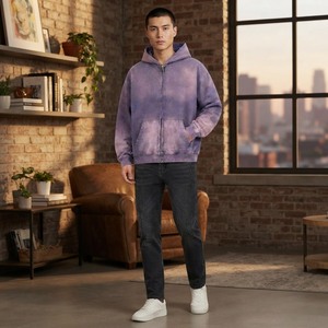 <span class=keywords><strong>Felpa</strong></span> con Cappuccio da <span class=keywords><strong>Uomo</strong></span> Foderata in Pile, Stile Vintage Tie-Dye, con <span class=keywords><strong>Cerniera</strong></span> Doppia, in Maglia Spessa, Streetwear, Personalizzabile, per Commercio all'Ingrosso - Product Image 4