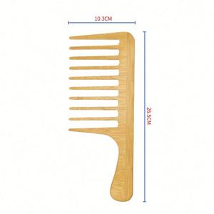 Peigne à dents larges en bois fait main avec poignée, écologique, antistatique, anti-frisottis, grand format - Product Image 2