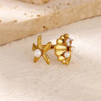 Bagues empilables en acier inoxydable avec strass et perles d'imitation pour femmes Bagues de doigt coquillages/étoiles de mer à la mode Bijoux de mode