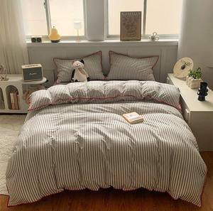 Parure de <span class=keywords><strong>lit</strong></span> rayée en coton, housse de couette décontractée, taies d'oreiller à bordure cousue, fourniture en gros de textiles de <span class=keywords><strong>lit</strong></span> pour la maison - Product Image 2