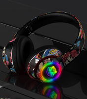 Graffiti Casque Bluetooth 5.1 DJ Casque Gamer sans fil avec micro RGB lumière LED pour enfants PC Gamer Earphone Support TF Card