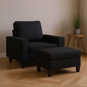 Poltrona in tessuto nero con poggiapiedi da 23,6 pollici, sedia da soggiorno contemporanea, sedia per il tempo libero, mobili moderni per la casa - Product Image 2