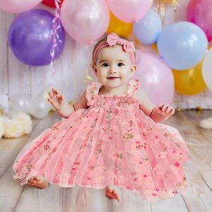 Vestito Tutu per Bambina Senza Maniche con Stampa Floreale Abito in Tulle da Principessa per Bambine con Fascia per Capelli 95% Cotone 5% - Product Image 2