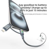 Cable de Datos Trenzado Cuatro en Uno con Luz Intermitente de Siete Colores de 65W, Conectores USB-A/Tipo-C para Transferencia de Datos de Teléfonos Móviles