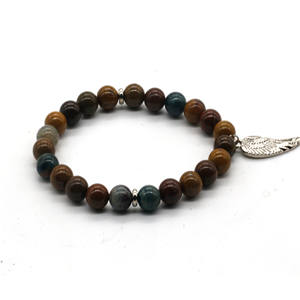Commercio all'ingrosso vendita calda bracciale ali d'angelo 8mm pietra naturale fossilizzata pietra di legno perlina bracciale - Product Image 5