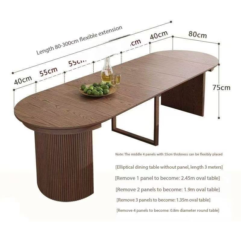 Table à manger en bois massif (0,8 m, extensible jusqu'à 3 m)