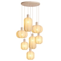 Lampu Gantung Linen Wabi Sabi 7-Lampu, Lampu Plafon Kain Bergaya Japandi untuk Tangga, Foyer, Ruang Tamu