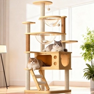 Durable Modern <strong>Large</strong> Wood <strong>Scratching</strong> <strong>Post</strong> with Plush Ball Toy Kitten Indoor Climbing Frame <strong>Cat</strong> Tree House - Product Image 1