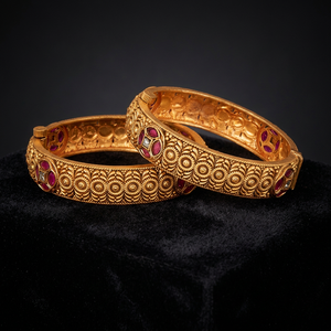 High Quality Luxury Designer Antique Openable Bangles Matte Gold Plating 213785 for Ladies 2 Pc Set Crystal Rhinestone Nickel - Product Image 3