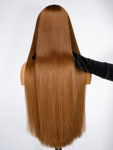 Peluca frontal de encaje transparente sin pegamento <span class=keywords><strong>marrón</strong></span> caramelo viudas pico M línea de cabello sedoso recto 13x6 aspecto Natural 16-30 pulgadas para mujer - Product Image 5