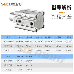 Cilindro Neumático Pequeño de Rotación de 90 Grados MKB12/16/20/25/32-10L/R, Presión Descendente de Plástico para Maquinaria - Product Image 2