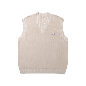 Gilet en tricot côtelé pour homme avec logo personnalisé, pull sans manches à col en V, haut en tricot brodé pour homme - Product Image 1