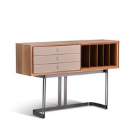 Console moderne de luxe de 1,5 m en placage de bois d'eucalyptus, meuble d'entrée avec tiroirs recouverts de cuir microfibre