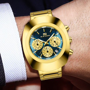 Mens Gold Chronograph Wristwatch Steel <b>Case</b> Multi Function Analog Timepiece Sport Style - Product Image 5