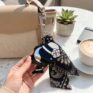 Acrylic Wholesale Custom Logo French Style Camellia Rhinestone Acrylic Lady Profile <b>Mirror</b> Keychain Scarf Bag Charm Supply - Product Image 2