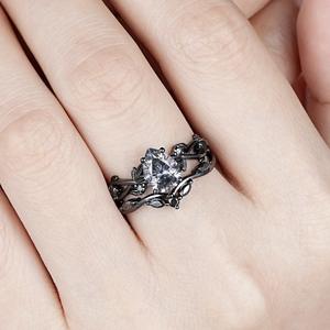 Anillo de compromiso de diamante negro talla corazón para mujer, estilo europeo, joyería de moda INS, anillo de boda - Product Image 2