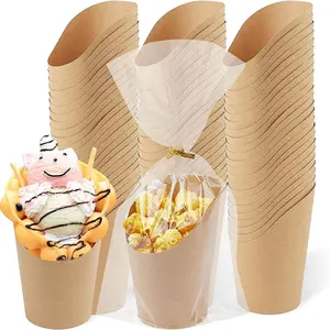 Tazze di salumi usa e getta con sacchetti di OPP e cravatte cialde patatine Popcorn cibo tazza portauova