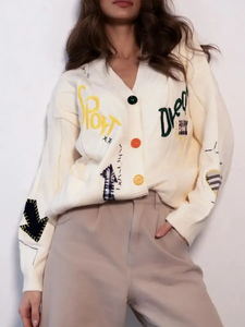 Pull personnalisé avec logo pour femme, veste en tricot, manteau d'hiver en maille, cardigan brodé avec poches pour femme - Product Image 5