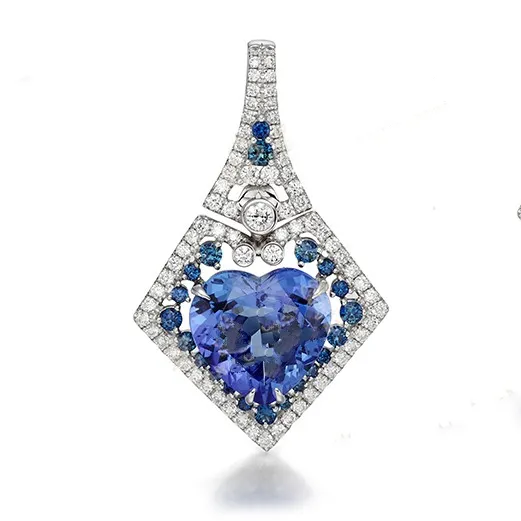 Jingzhanyi गहने कारखाने के निर्माण 18K सोने जड़ा tanzanite लटकन 18K सोने sapphires और हीरे के साथ