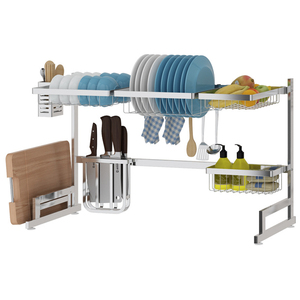 متعدد الوظائف مزدوج الطبقة حوض تخزين المطبخ رف طبق خالية من لكمة الغبار كونترتوب تجفيف خزانة أدوات الطعام حامل - Product Image 3