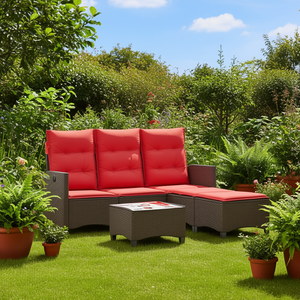 <b>L</b>-<b>Shaped</b> Brown Poly <b>Rattan</b> Patio <b>Sofa</b> Set With Cushions For Garden Use - Product Image 2