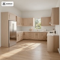 Meuble de cuisine classique sur mesure, portes en stratifié, conception modulaire, aménagement en U et rangement coulissant, structure en panneaux mélaminés