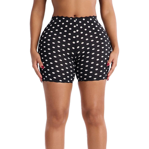 Viviblook J26PT115 Pantalones cortos de verano para mujer, nuevos pantalones cortos ajustados con estampado de lunares y encaje, pantalones cortos deportivos informales para yoga para mujer - Product Image 1