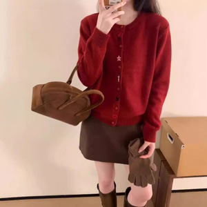 New style knitted sweater women's <b>top</b> round neck knitted jacket gentle casual versatile sweater small cardigan - Product Image 1
