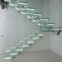 Bande de bois d'escalier, système de verre trempé complet, balustrade d'escalier, garde-corps, à vendre, livraison gratuite