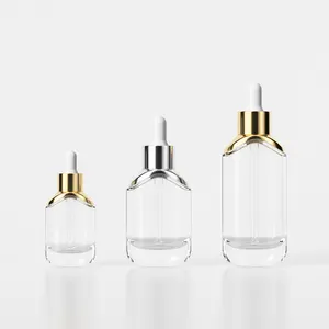 Neues Design Aluminium Gold Silber Schräge Schulter Oblate Form 1 Unze 15ml 50ml Kosmetische ätherische Öl Glas Tropf flasche