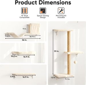Étagères murales pour chat <span class=keywords><strong>FUKUMARU</strong></span>, ensemble 4-en-1 stable et sûr, en bois composite, griffoir d'escalade de 16 pouces, beige, pour chats de petite et moyenne taille - Product Image 5