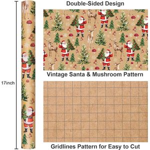 Kraft Christmas <b>Wrapping</b> <b>Paper</b> Santa Deer Mushroom Pattern 46.8 Square Feet Recyclable Packaging <b>Paper</b> - Product Image 3