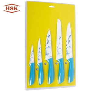 HSK giallo frutta maniglia ceramica accessori svizzero 5 pz rivestimento di stampa set coltello antiaderente <span class=keywords><strong>coltelli</strong></span> <span class=keywords><strong>da</strong></span> <span class=keywords><strong>cucina</strong></span> con manico in pp - Product Image 1