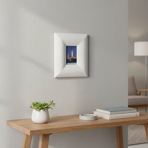 Cornice Fotografica Rotonda Incassata Bianca 100x150mm, Dimensioni Personalizzabili, in Legno, Vetro, Carta, Metallo, Ferro, Plexiglass, Portafoto - Product Image 3