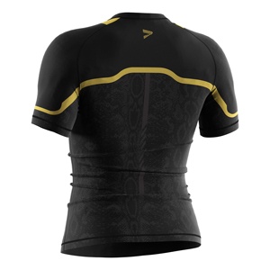 <strong>Black</strong> Golden Rash Guard <strong>Compression</strong> <strong>Shirt</strong> 4 Way Stretch and Sweat Moisture Fabric Part of a Martial Set Essential for BJJ - Product Image 6
