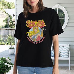 T-Shirt Personalizzata con Trasferimento Termico: Maglietta Femminile She-Ra Stile Anni '80 con Stampa Retrò Cartoon, Nera, Regalo, T-Shirt con Spalle Cadenti - Product Image 2