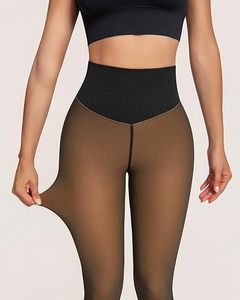 Collants thermiques épais pour femmes, taille haute, doublés de polaire, effet transparent - Product Image 4