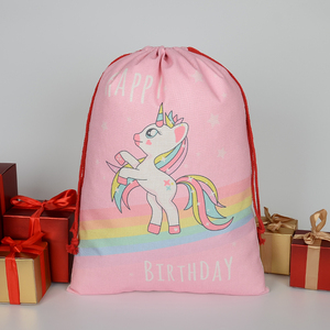 Grand sac cadeau en lin naturel 33x42cm avec cordon de serrage pour sublimation, idéal pour les décorations de fête, les anniversaires d'enfants, mignon et abordable - Product Image 1